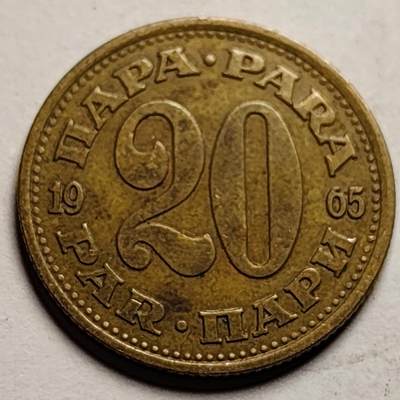 泉币菌-第86场-散币欢乐场 - 1965年 南斯拉夫20纳帕 黄铜币 23.2毫米 4.0克 绝版币