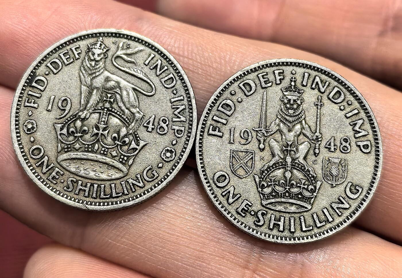 南宋泉阁俄币 外币 国币 专场第十六期【送拍无额外佣金】 英国 1948年 乔治六世1先令一对 通货好品 字口还可以 