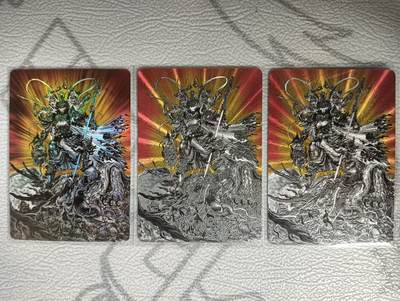 花开卡拍第34期（8月17号周日截拍，品控勿拍!!!拍品不寄存，运费5元，自制卡难免瑕疵，可能存在轻微撞角爆边等出厂瑕疵，品控介意勿拍！） - 启读文化—傲骨神威，沈鑫老师悟空·无神之地（红底）3张裸卡（2粗闪1彩闪）