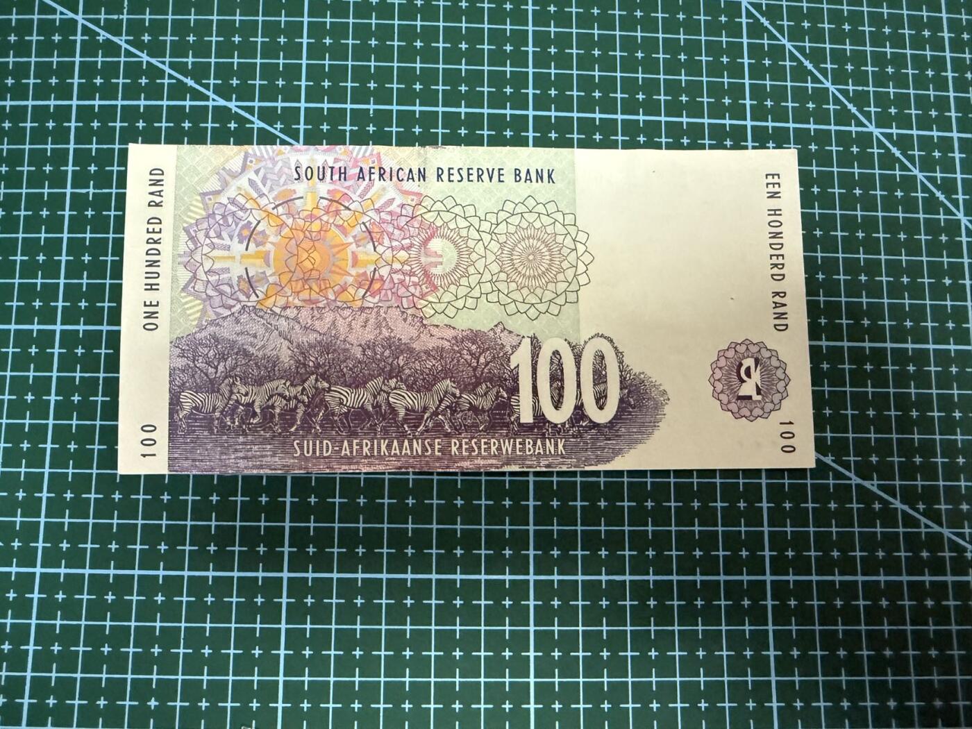 【炜奕收藏】，第四十一期 1994年南非100兰特，UNC-品相，有针孔，初版签名