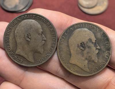 南宋泉阁俄币 外币 国币 专场第十六期【送拍无额外佣金】 - 英国 1905/1909年 爱德华七世1便士一对 通货 老包浆