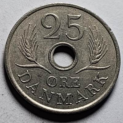 泉币菌-第86场-散币欢乐场 - 丹麦1970年25欧尔中孔镍币 玛格丽特二世花押 