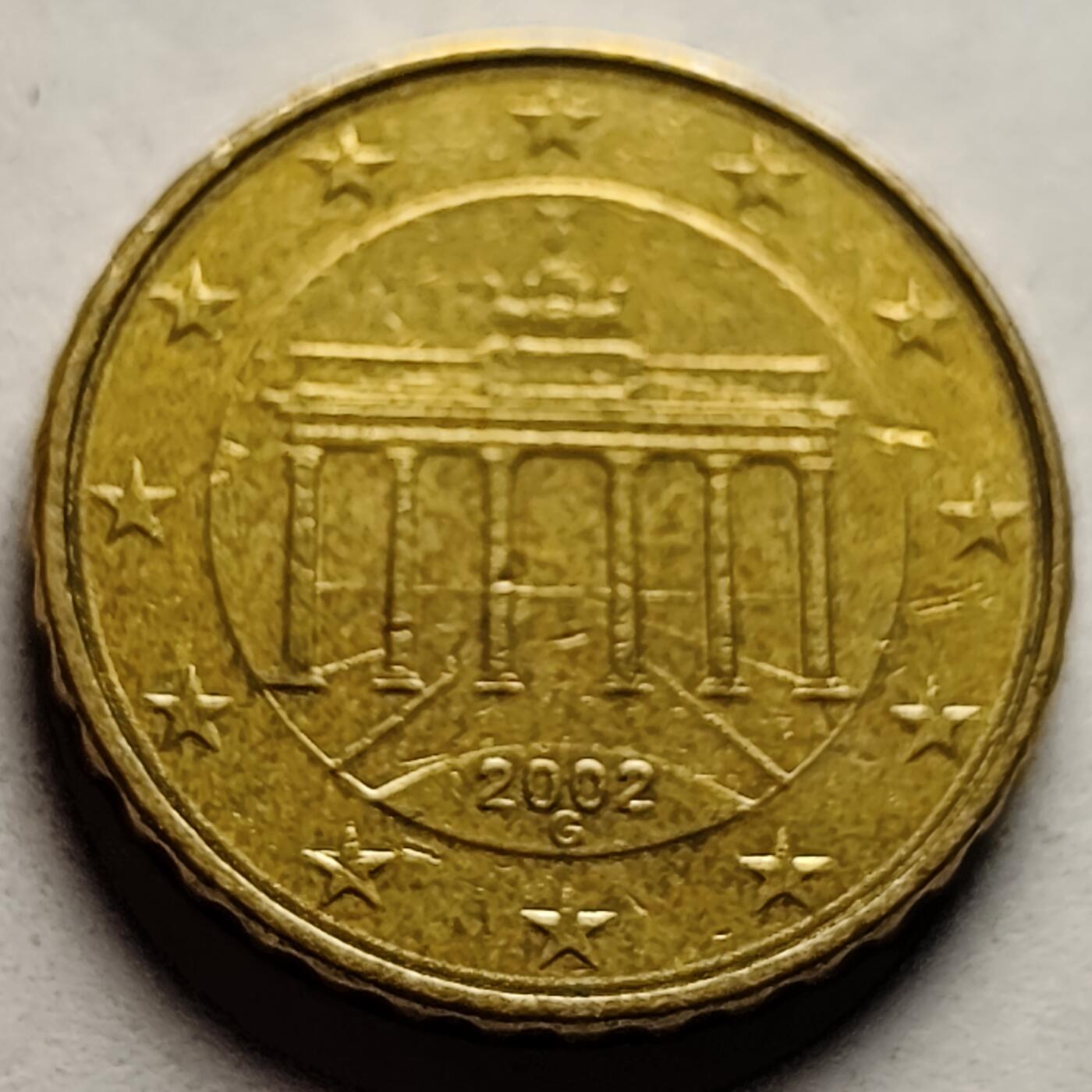 泉币菌-第85场-精品福利场 欧元 德国2002年 10欧分合金铜币 勃兰登堡门 地图 A厂标 19.75MM
