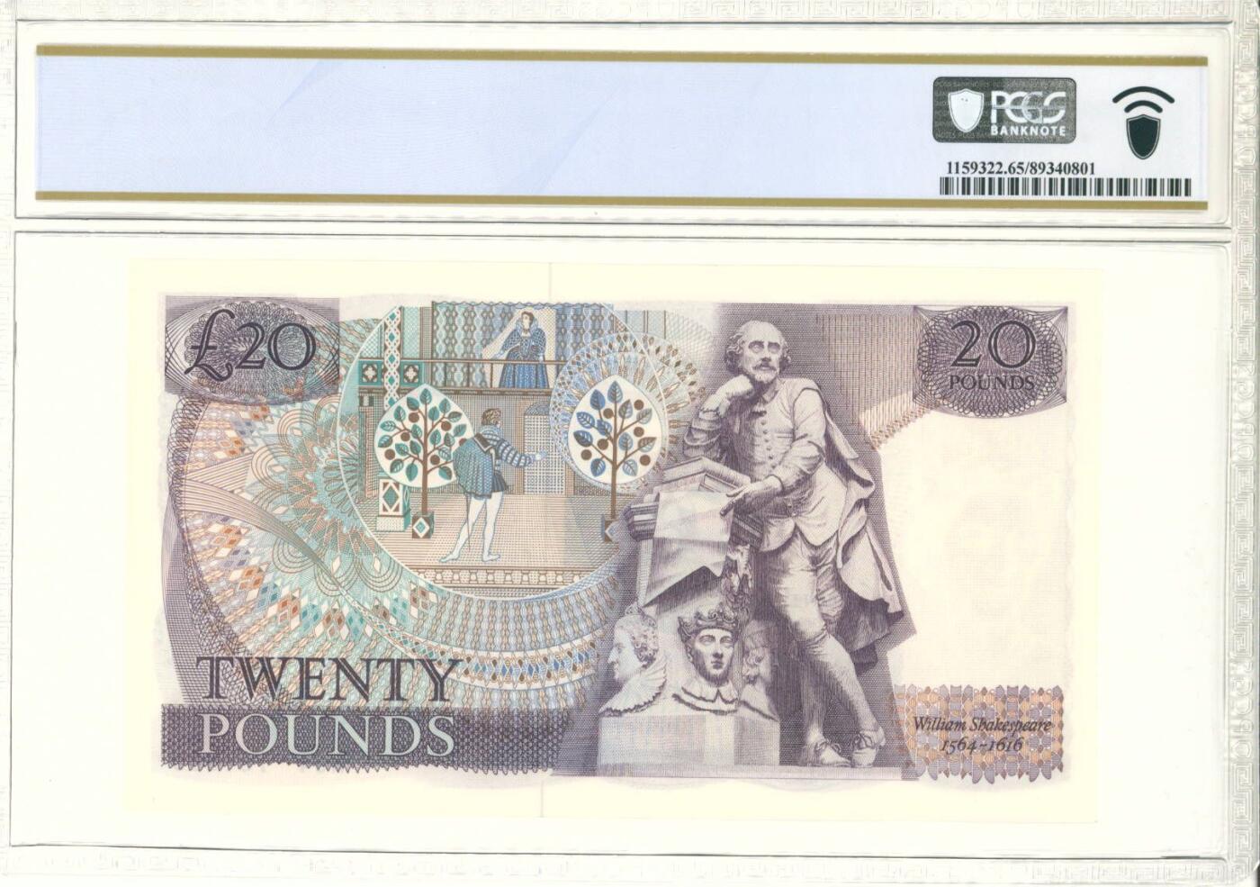 【礼羽收藏】🌏世界钱币拍卖第100期 英国 D 序列 20 磅，少见首签 JSForde，PCGS65 分，A04 冠