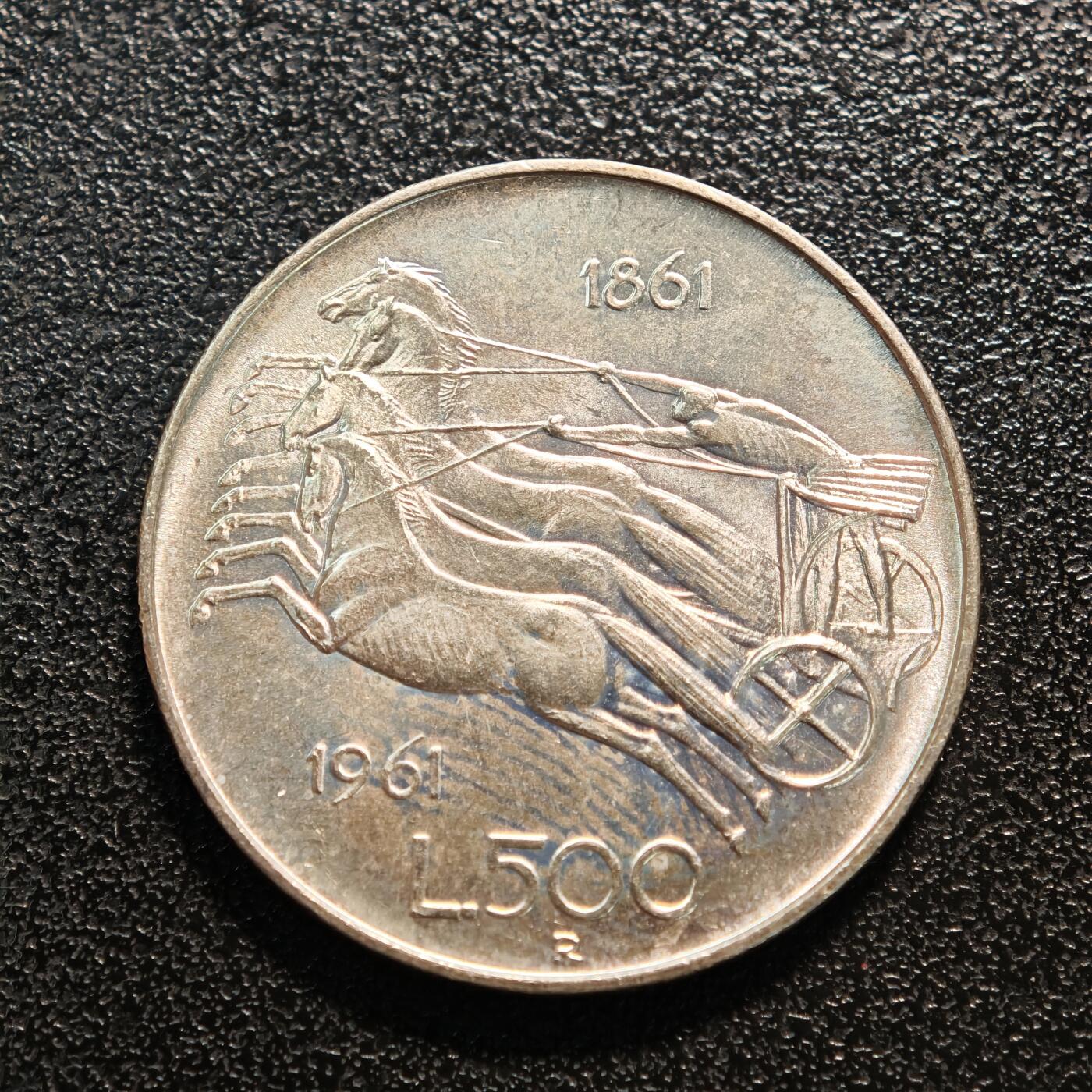 【德藏】世界币章拍卖第142期（拍品征集中~欢迎藏友联系） 1961年 意大利统一百年500里拉纪念银币 直径约：29.2mm；重约：11.1g