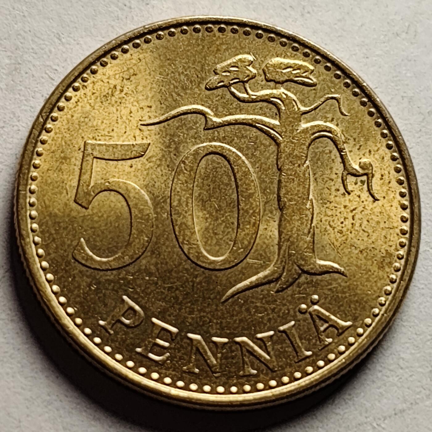 泉币菌-第85场-精品福利场 原光UNC 1988年 芬兰50芬尼铜币 持剑狮子 25mm