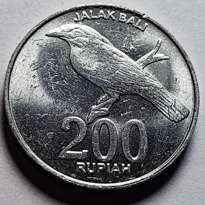 泉币菌-第86场-散币欢乐场 - 原光UNC 印度尼西亚200卢比铝币 鹰徽 巴厘岛八哥 25mm