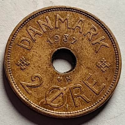泉币菌-第85场-精品福利场 - 少见 丹麦1937年 2欧尔中孔 21mm 
