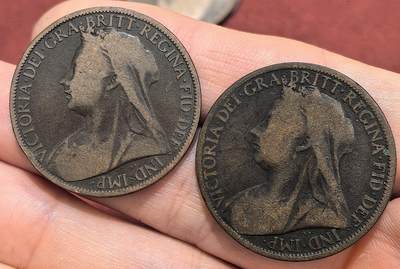 南宋泉阁俄币 外币 国币 专场第十六期【送拍无额外佣金】 - 英国 1900年 维多利亚1便士一对 通货 老包浆