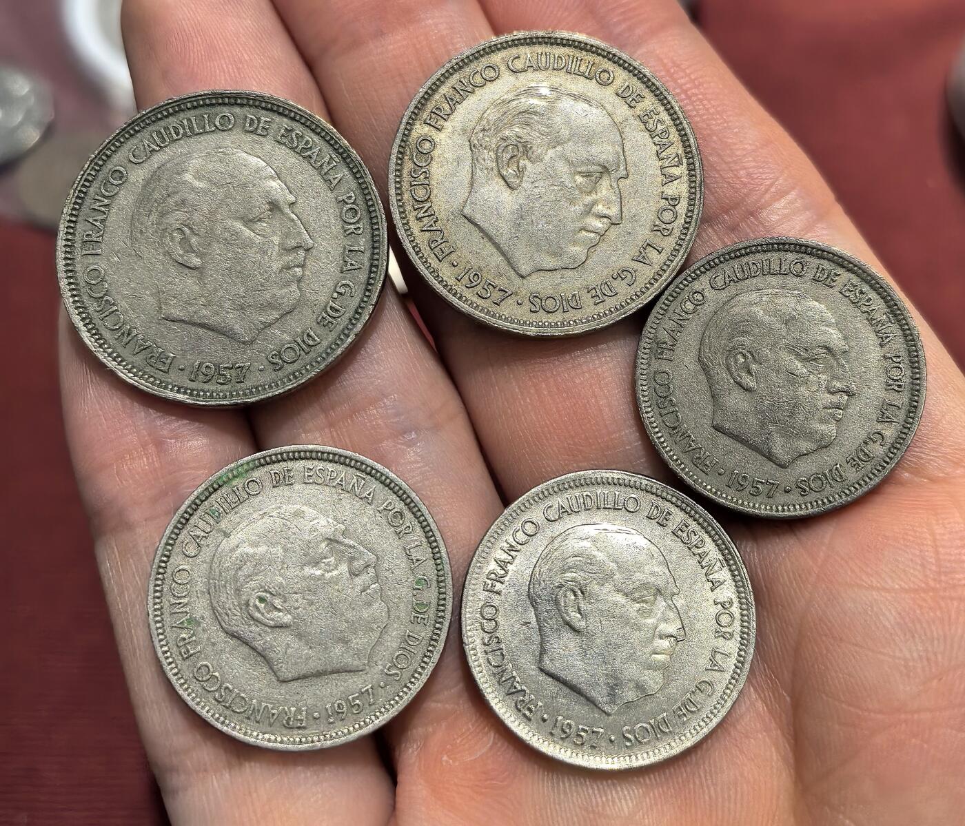 南宋泉阁俄币 外币 国币 专场第十六期【送拍无额外佣金】 西班牙 1957年 弗朗哥一世铜币一组五枚 通货好品