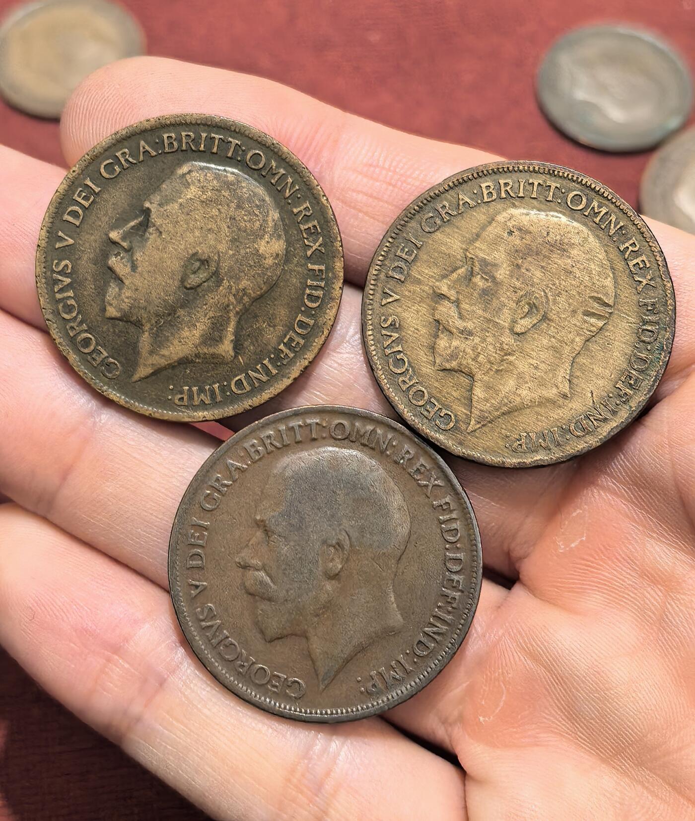 南宋泉阁俄币 外币 国币 专场第十六期【送拍无额外佣金】 英国 1919-1921年 乔治五世1便士一组三枚 通货好品 