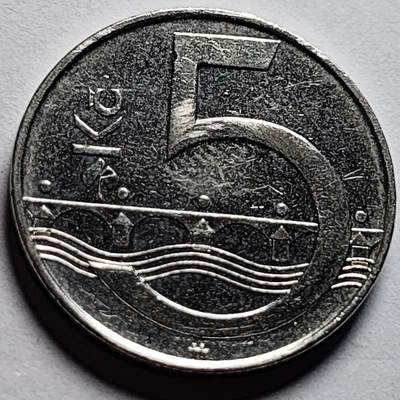 泉币菌-第86场-散币欢乐场 - 捷克5克朗硬币  双尾狮23mm 欧洲币
