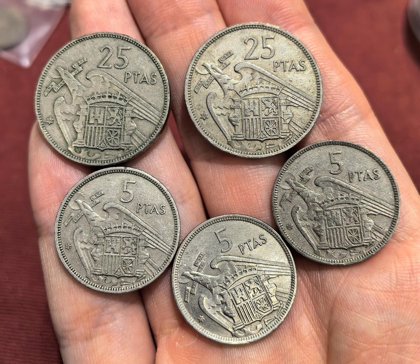 南宋泉阁俄币 外币 国币 专场第十六期【送拍无额外佣金】 西班牙 1957年 弗朗哥一世铜币一组五枚 通货好品