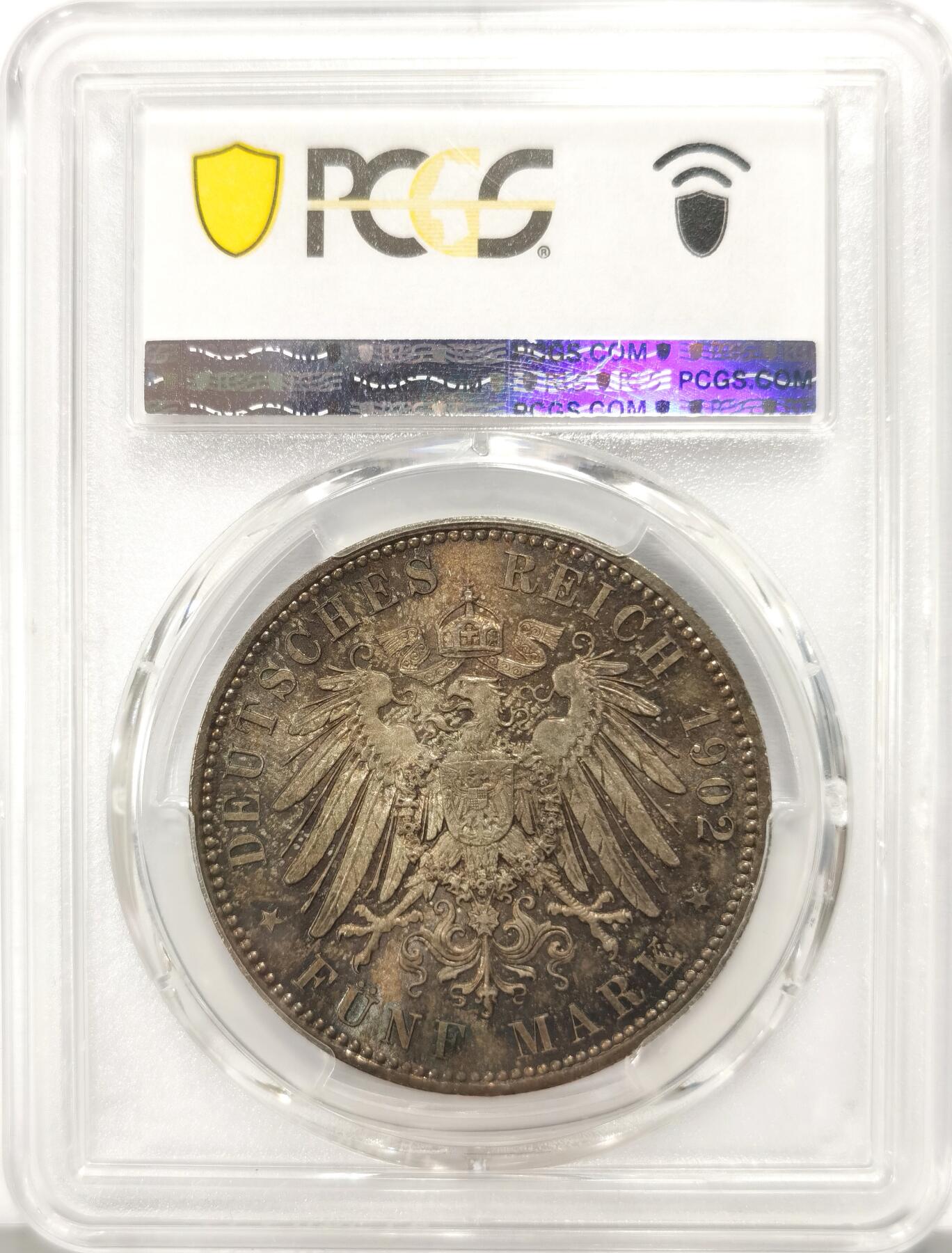 博洋堂世界钱币拍卖第135期（全场包邮）【请留意本场发货时间变化】 PCGS MS65+ 德国萨克森1902年阿尔伯特大公逝世5马克银币，高分，炫彩！