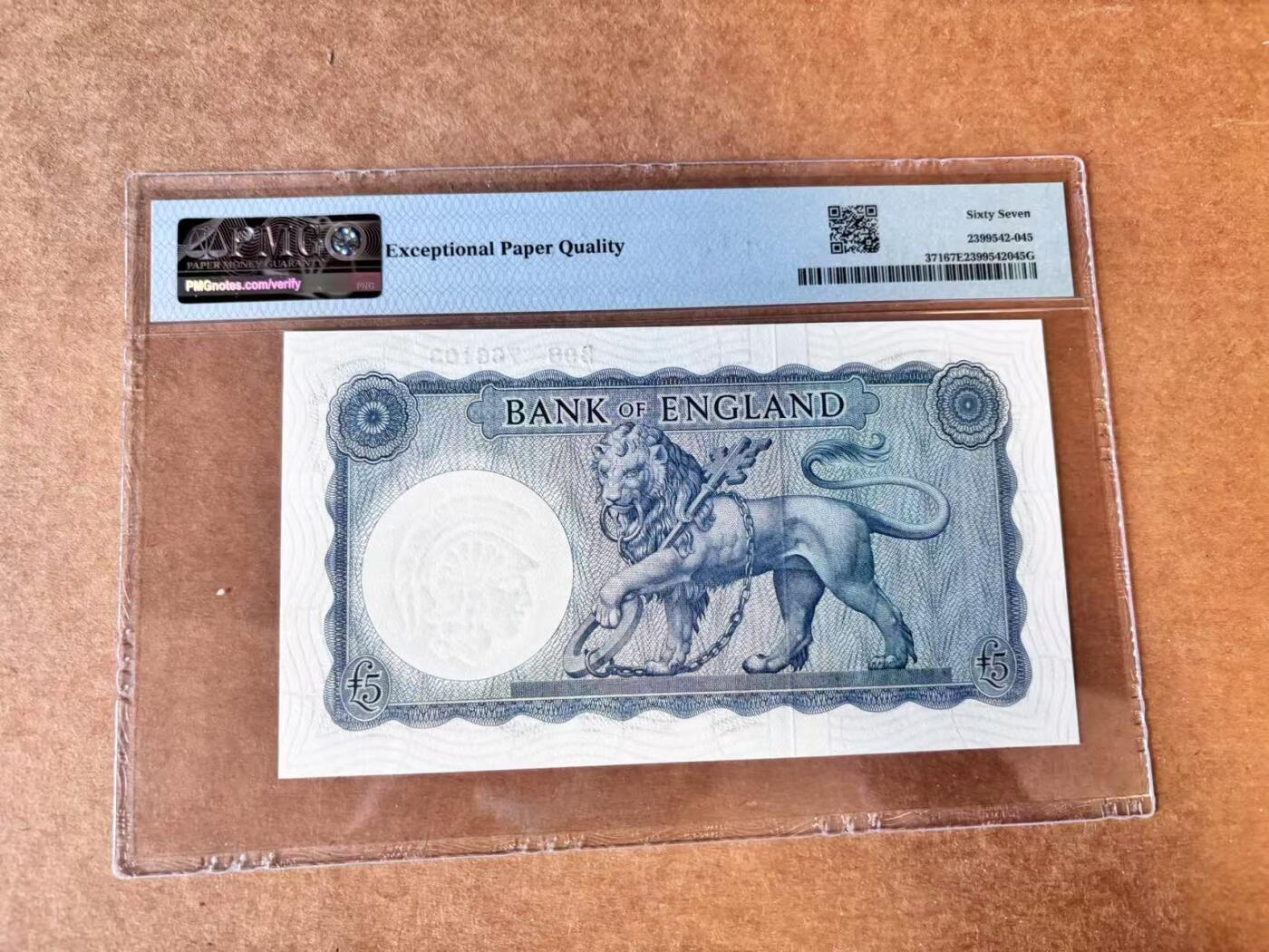 【Blue Auction】世界纸币精拍第710期——18级TOP拍卖/信誉/品质/专业/高效💫 英国 B序列 1957-67年5镑 PMG67EPQ 高分
