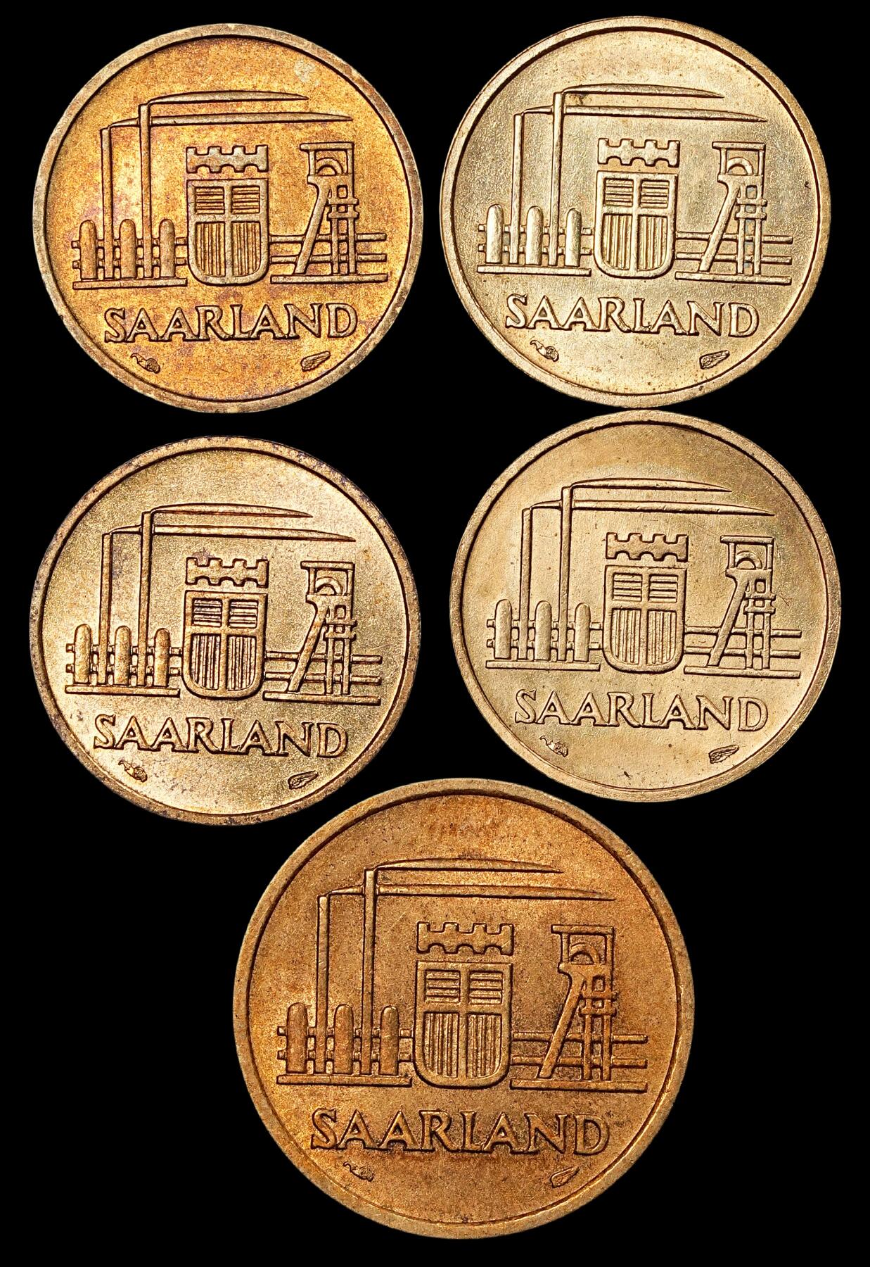 修遠堂世界钱币第八十一期 1954年法占德国萨尔州钱币一组