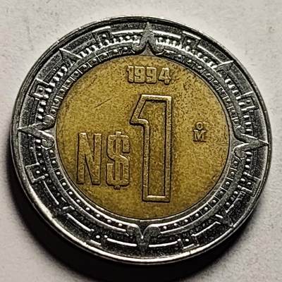 泉币菌-第86场-散币欢乐场 - 墨西哥1比索 双色币 鹰蛇图案 玛雅文化