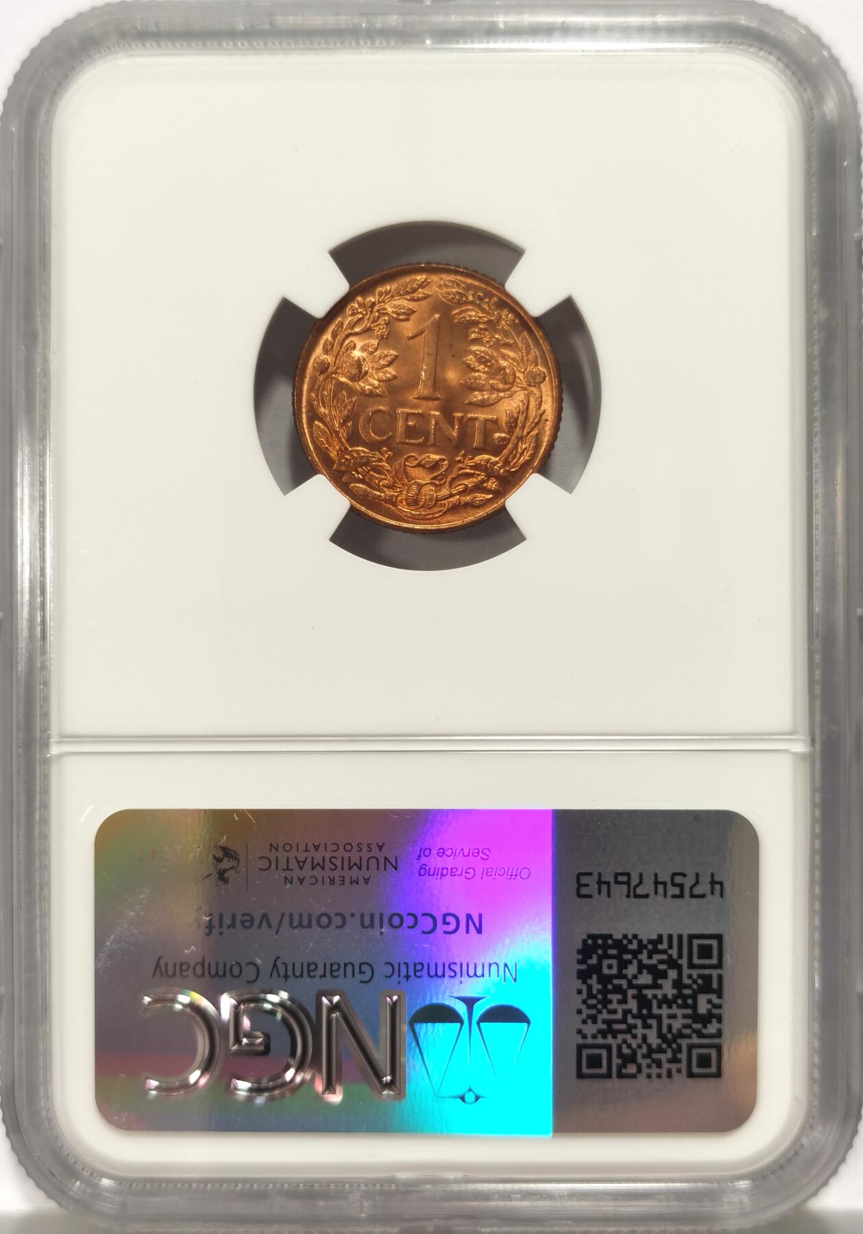 博洋堂世界钱币拍卖第135期（全场包邮）【请留意本场发货时间变化】 NGC MS66RD 荷属库拉索1944年1分铜币，亚军分！