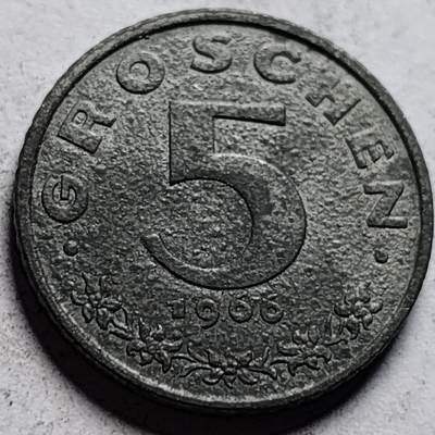泉币菌-第86场-散币欢乐场 - 奥地利1966年5格罗申锌制硬币 鹰 19毫米 2.5克 