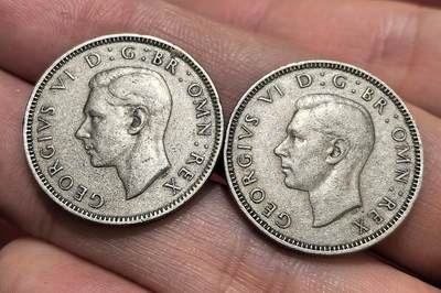 南宋泉阁俄币 外币 国币 专场第十六期【送拍无额外佣金】 - 英国 1948年 乔治六世1先令一对 通货好品 字口还可以 