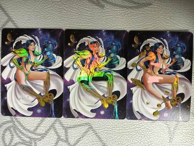 花开卡拍第34期（8月17号周日截拍，品控勿拍!!!拍品不寄存，运费5元，自制卡难免瑕疵，可能存在轻微撞角爆边等出厂瑕疵，品控介意勿拍！） - 青鸾殿卡牌 圣斗士系列 水瓶座 卡妙 1套3张 彩闪工艺