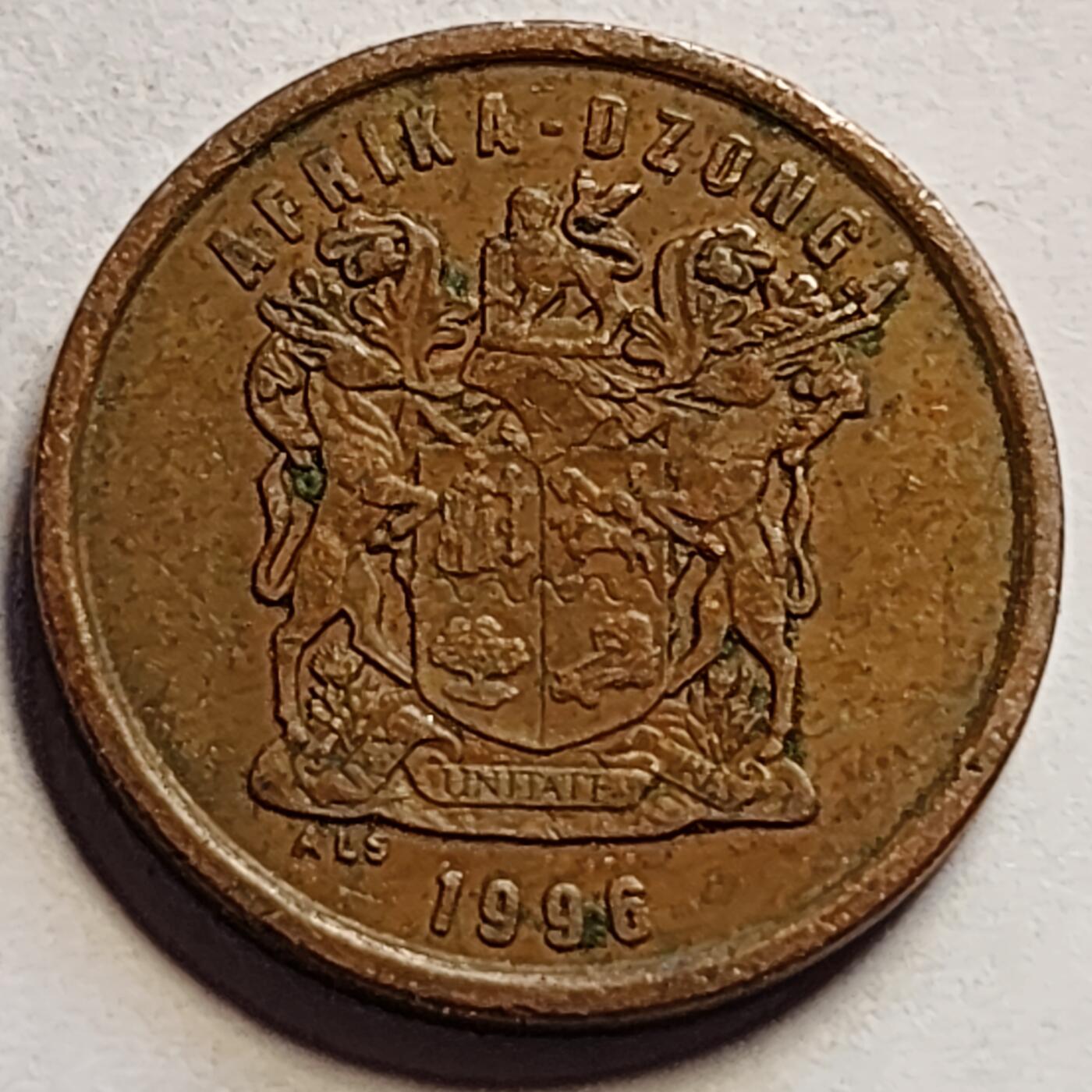 泉币菌-第83场-精品福利场 南非1996年5分铜钢币，蓝鹤，21mm