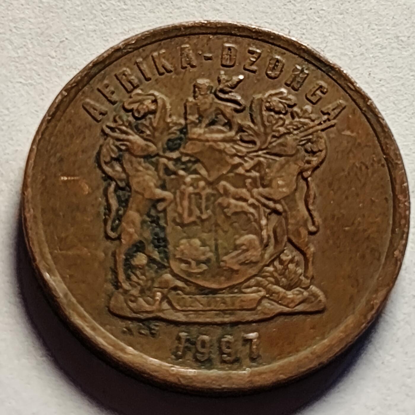泉币菌-第85场-精品福利场 南非1997年5分 硬币，蓝鹤，21mm
