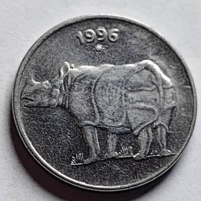 泉币菌-第85场-精品福利场 - 少见 犀牛 印度1996年 25派沙 动物硬币 19毫米 