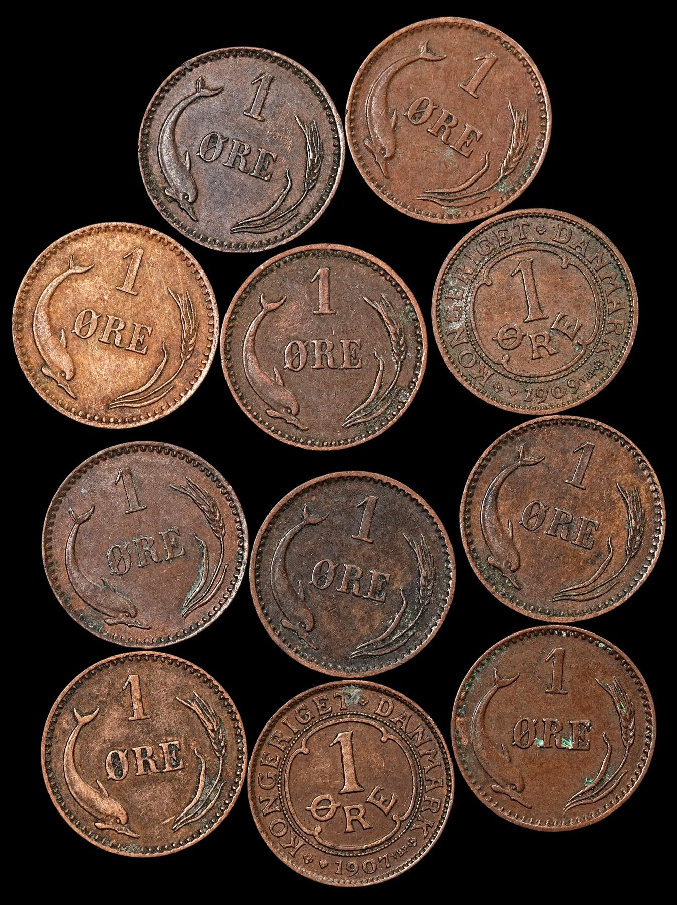 修遠堂世界钱币第八十一期 丹麦1欧尔铜币一组