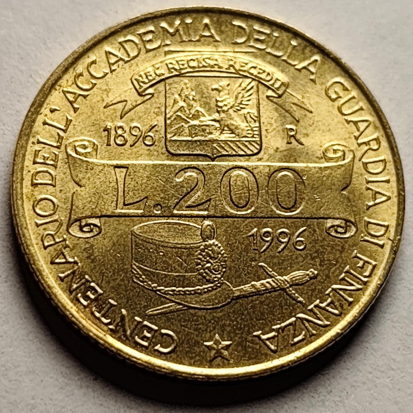 泉币菌-第85场-精品福利场 原光UNC 菲南扎学院佰年 意大利1996年200里拉 铝青铜币 24.0毫米5.0克