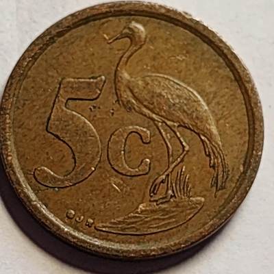 泉币菌-第83场-精品福利场 - 南非1996年5分铜钢币，蓝鹤，21mm
