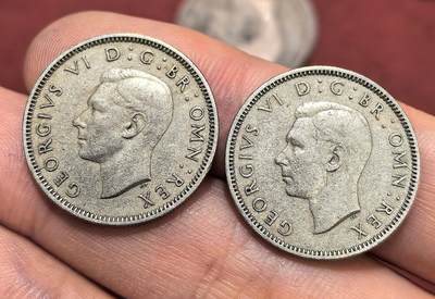 南宋泉阁俄币 外币 国币 专场第十六期【送拍无额外佣金】 - 英国 1947年 乔治六世1先令一对 通货好品 字口还可以 