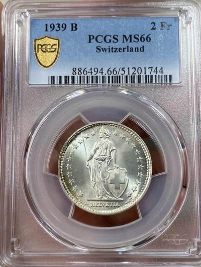 万国钱币拍卖第051期 - PCGS MS66 1939瑞士赫尔维蒂女神2法郎银币 原光GEM高品