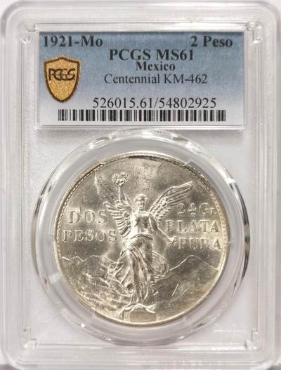 博洋堂世界钱币拍卖第135期（全场包邮） - PCGS MS61 墨西哥1921年独立百年纪念自由女神2比索大银币，高分难得
