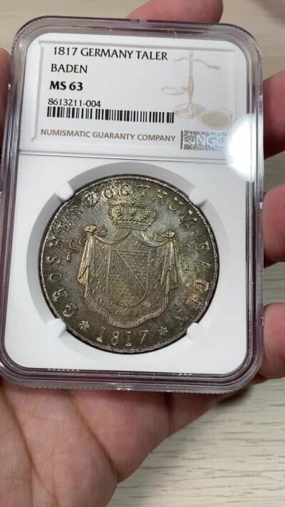万国钱币拍卖第051期 NGC MS63 1817年德国巴登-杜拉赫大公国卡尔·路德维希·弗里德里希窗帘大泰勒 NGC唯一冠军分 第二名55分 断崖式领先型神品 原味德国倒影老包浆 顶级收藏品质