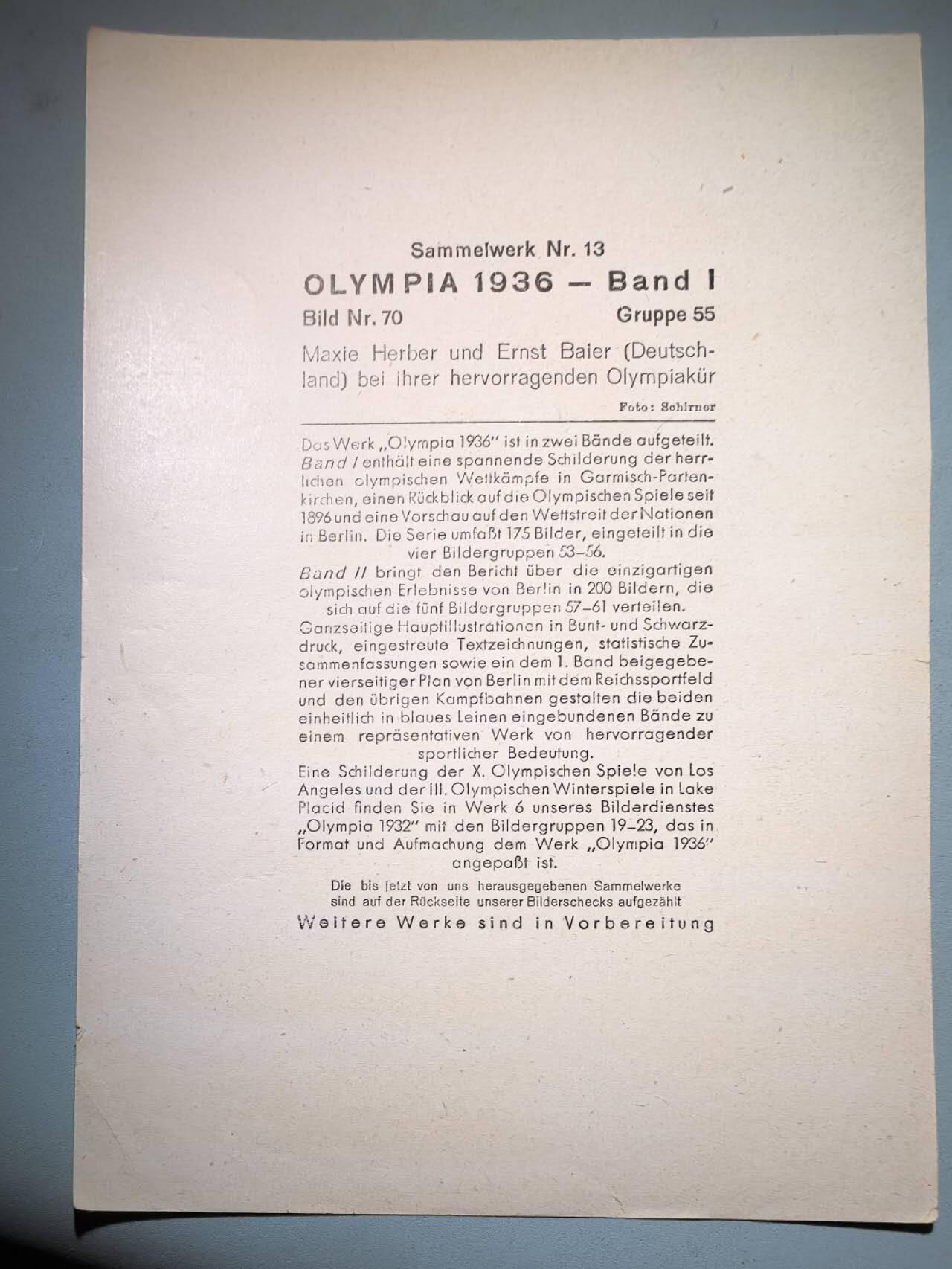 盛世勋华——号角文化勋章邮票专场拍卖第282期 德国（1939）1936年柏林奥运会大尺寸宣传照片 马克西·赫伯和恩斯特·拜尔（德国）在其出色的奥运比赛中