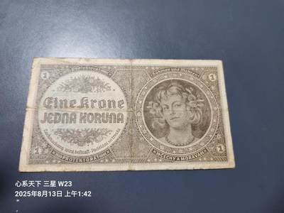 8月15号晚上8点 外国纸币自动截拍第7场 - 1942年   捷克斯洛伐克波西米亚摩拉维亚纸币 少女头像 1克朗