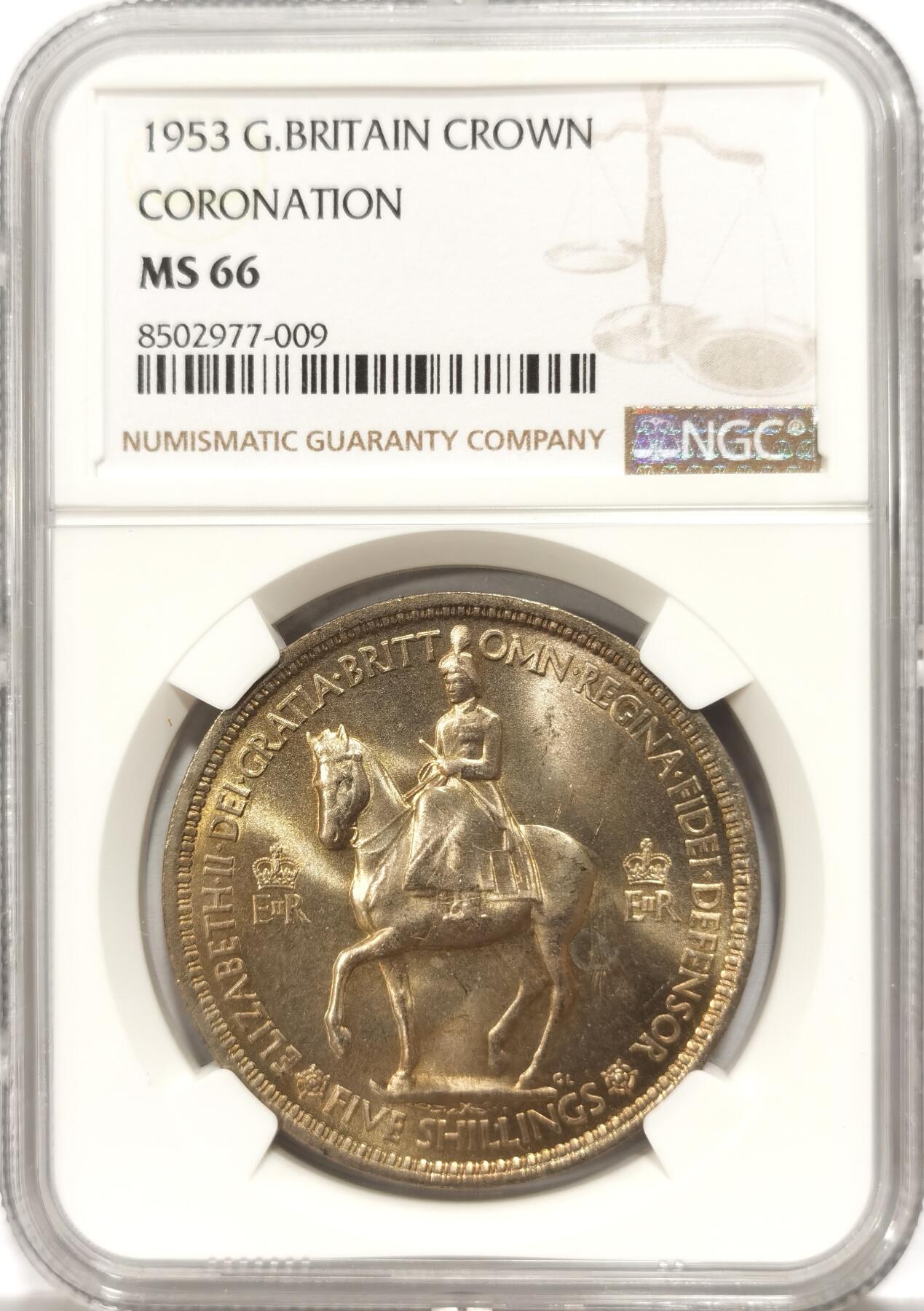 博洋堂世界钱币拍卖第135期（全场包邮）【请留意本场发货时间变化】 NGC MS66 英国1953年伊丽莎白二世登基纪念克朗，高分少见