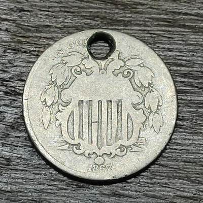 【铜匠收藏】★第129场★散币场，无佣金，30包邮。不满30元，支付5元运费。《接受代拍 代送NGC评级》 - 1867年 美国五星 5分 镍币