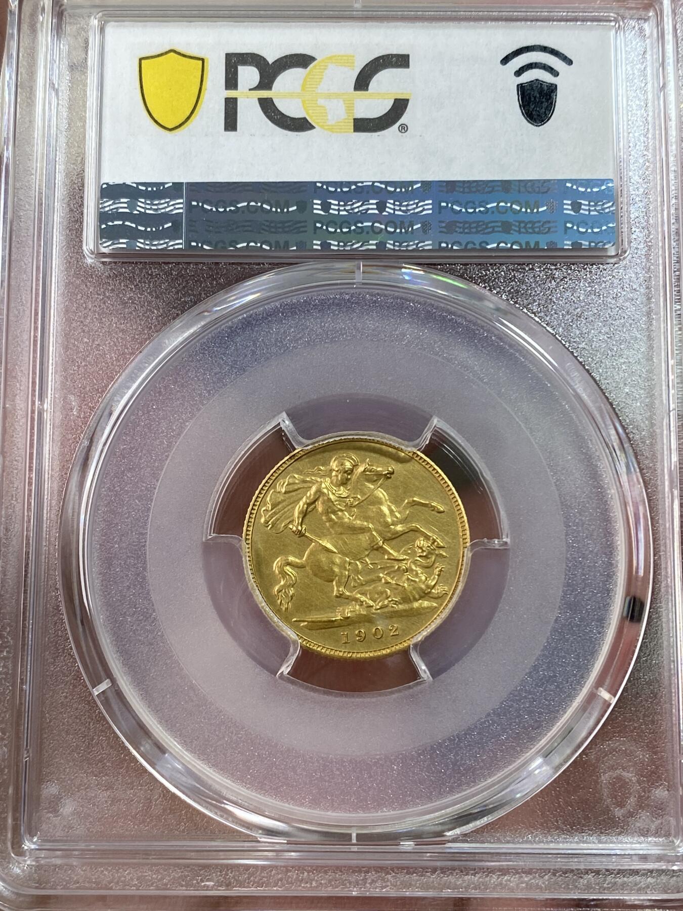 万国钱币拍卖第051期 PCGS PR62 1902年英国爱德华七世精制1/2索维林马剑金币 精制磨砂MATTE工艺 3.99g 917金
