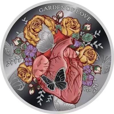 第170期拍卖【长期征集拍品】 -  喀麦隆2023，“爱的花园”，激光镭射磨砂,鲜艳数码彩色,microprinting缩微美化防伪技术,彩色精制银币. 盒证全. 超精美漂亮. 国外售价112欧元