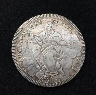 世界钱币专场拍卖 - 1802年梵蒂冈教皇庇护七世一斯库多流通大银币 25克左右