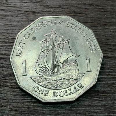 【铜匠收藏】★第128场★散币场，无佣金，30包邮。不满30元，支付5元运费。《接受代拍 代送NGC评级》 - 东加勒比 1989年 1元 伊二 十边型