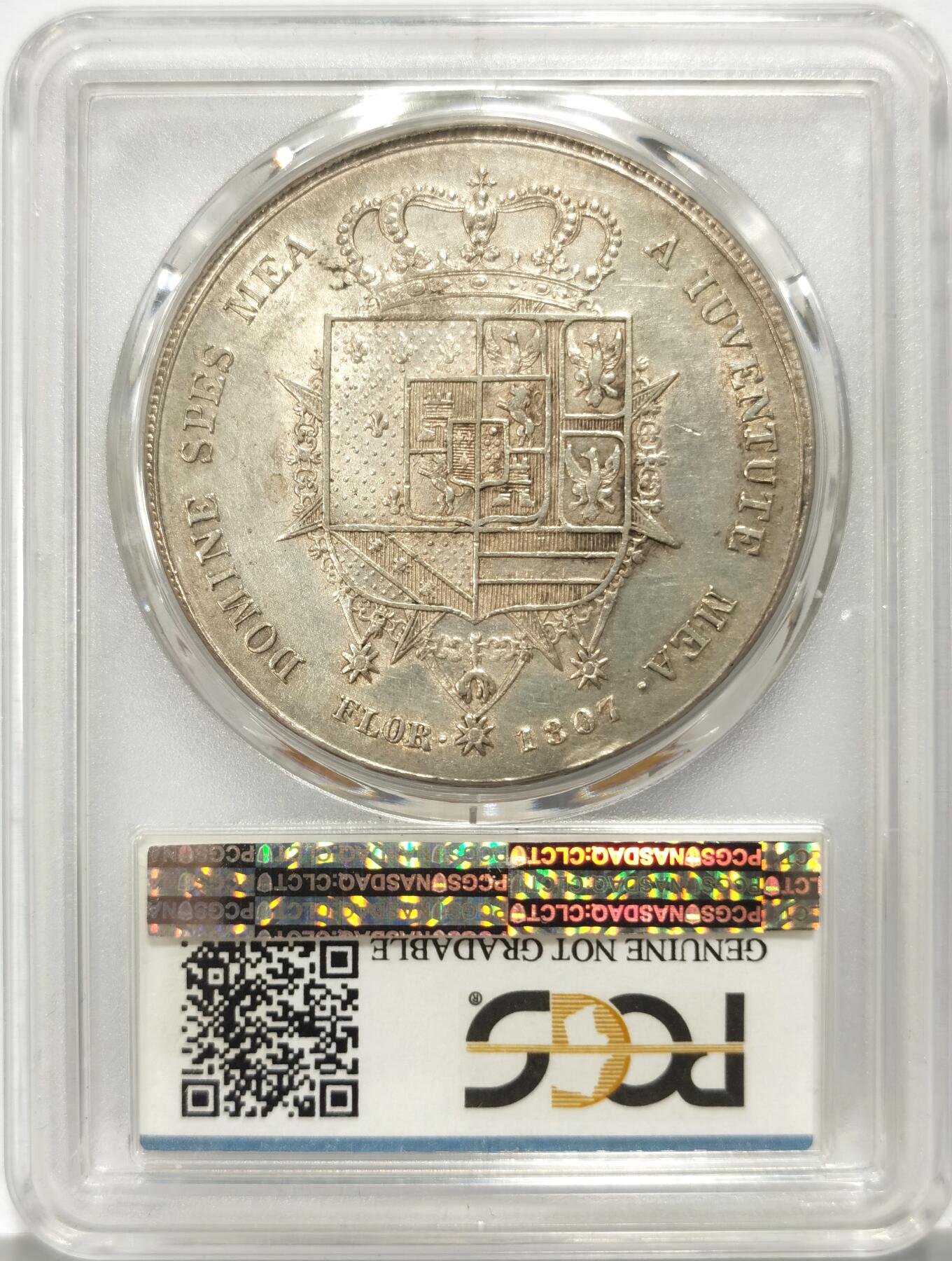 博洋堂世界钱币拍卖第135期（全场包邮）【请留意本场发货时间变化】 PCGS AU 意大利托斯卡纳1807年玛利亚路易莎母子10里拉大银币