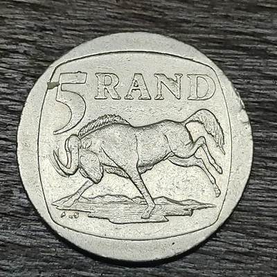 【铜匠收藏】★第129场★散币场，无佣金，30包邮。不满30元，支付5元运费。《接受代拍 代送NGC评级》 - 1994年 南非 5兰特 镍制币 角马 跳羚羚羊徽
