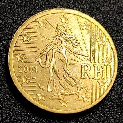 泉币菌-第87场-散币乐园场 - 欧元 法国2001年10欧分铜币 玛丽安娜 欧盟地图 19.75MM