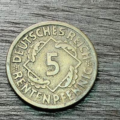 【铜匠收藏】★第128场★散币场，无佣金，30包邮。不满30元，支付5元运费。《接受代拍 代送NGC评级》 - 德国魏玛共和国 1924年 5芬尼 铜币 D厂