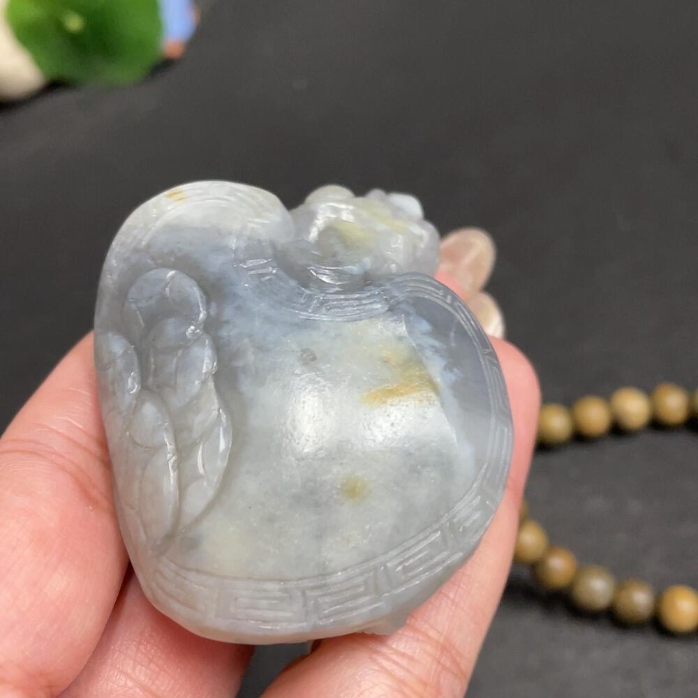 新疆和田玉青花籽料龙龟手把件