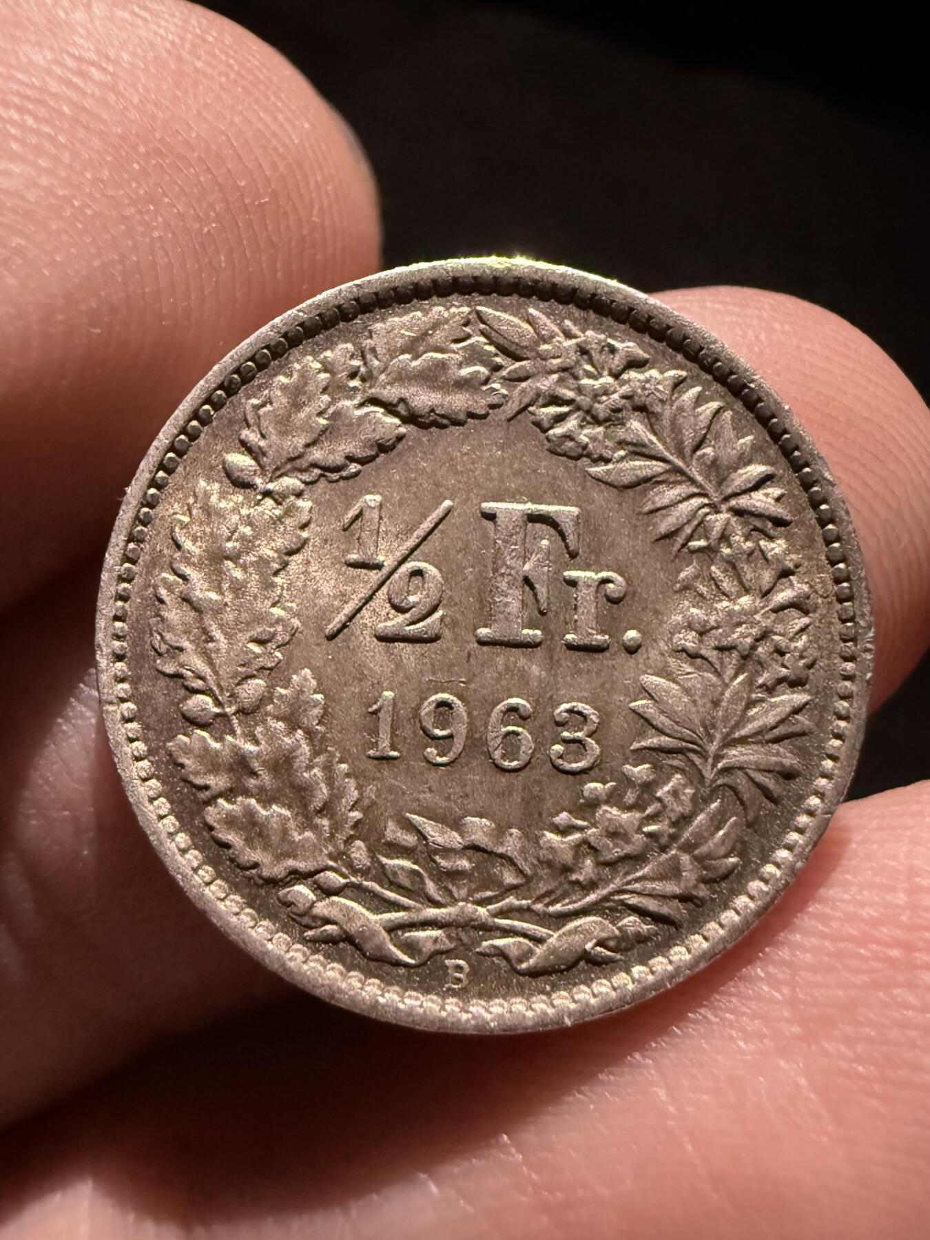 南宋泉阁俄币 外币 国币 专场第十六期【送拍无额外佣金】 瑞士 1963年 1/2瑞士法郎小银币 双面转光好品