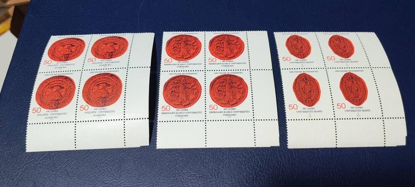 德国邮票专场，都是四方联🔥套票🔥 德国邮票四方联一套，1977年发行，马尔堡大学450周年徽章3全
